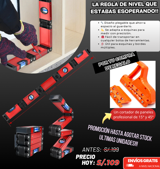Regla de nivel magnético plegable y cortador de paneles profesional